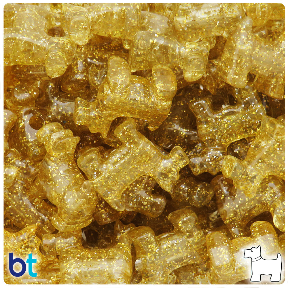 Gold Sparkle 24mm Scotty Dog Pony Beads (24pcs)
