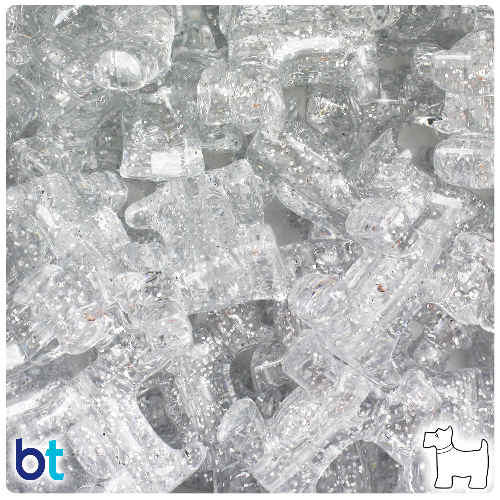 Silver Sparkle 24mm Scotty Dog Pony Beads (8pcs)