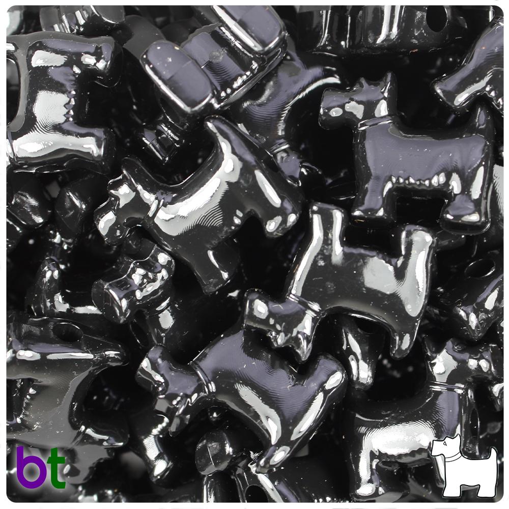 Black Opaque 24mm Scotty Dog Pony Beads (8pcs)