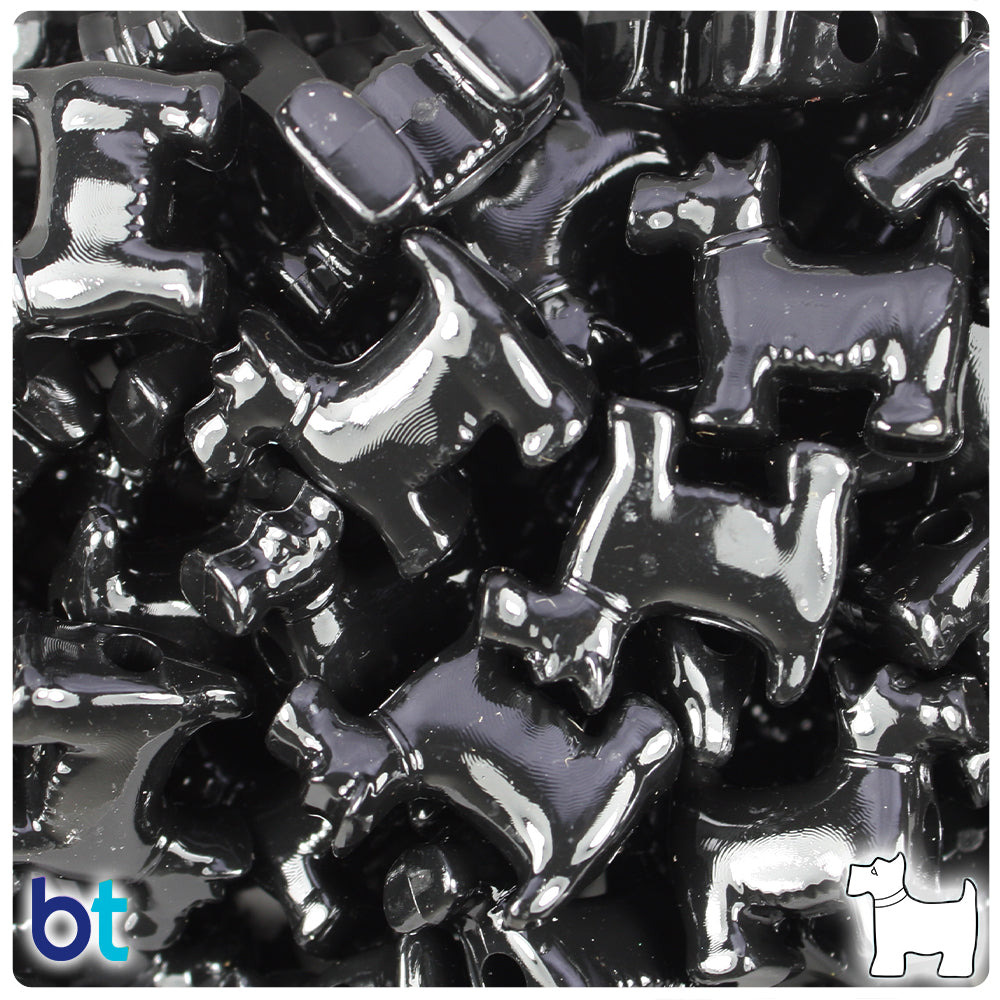 Black Opaque 24mm Scotty Dog Pony Beads (24pcs)