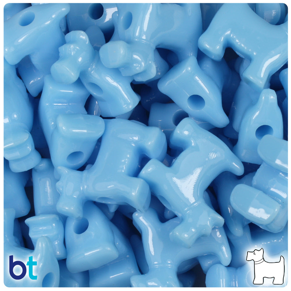 Baby Blue Opaque 24mm Scotty Dog Pony Beads (24pcs)