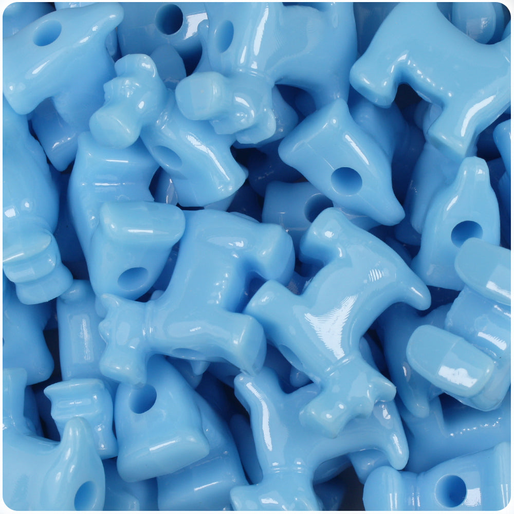 Baby Blue Opaque 24mm Scotty Dog Pony Beads (8pcs)
