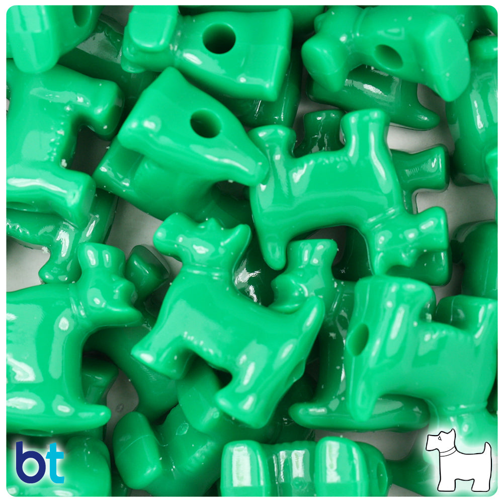 Green Opaque 24mm Scotty Dog Pony Beads (24pcs)