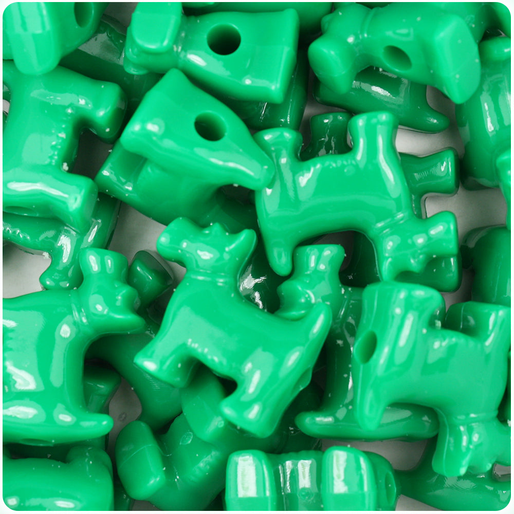 Green Opaque 24mm Scotty Dog Pony Beads (8pcs)