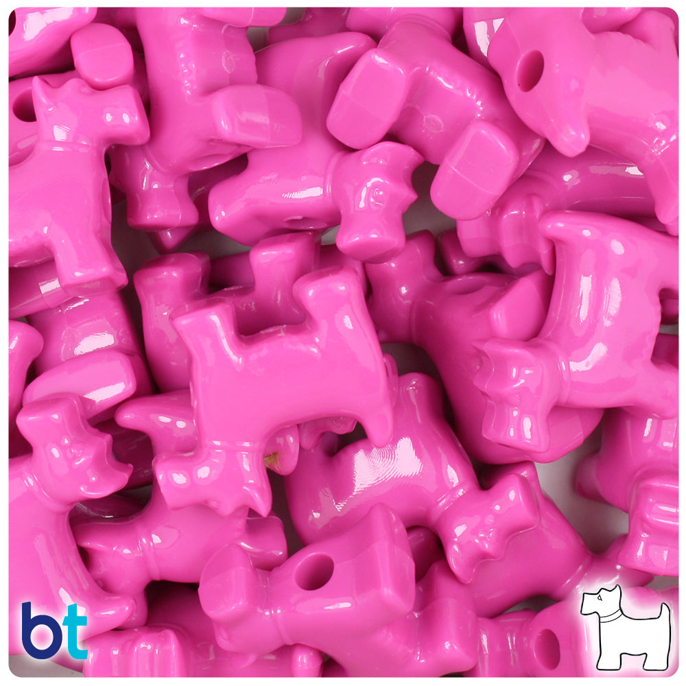 Dark Pink Opaque 24mm Scotty Dog Pony Beads (24pcs)