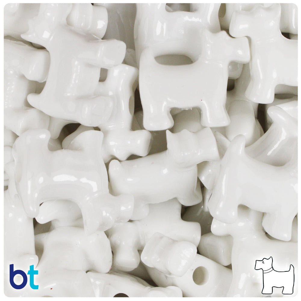 White Opaque 24mm Scotty Dog Pony Beads (24pcs)