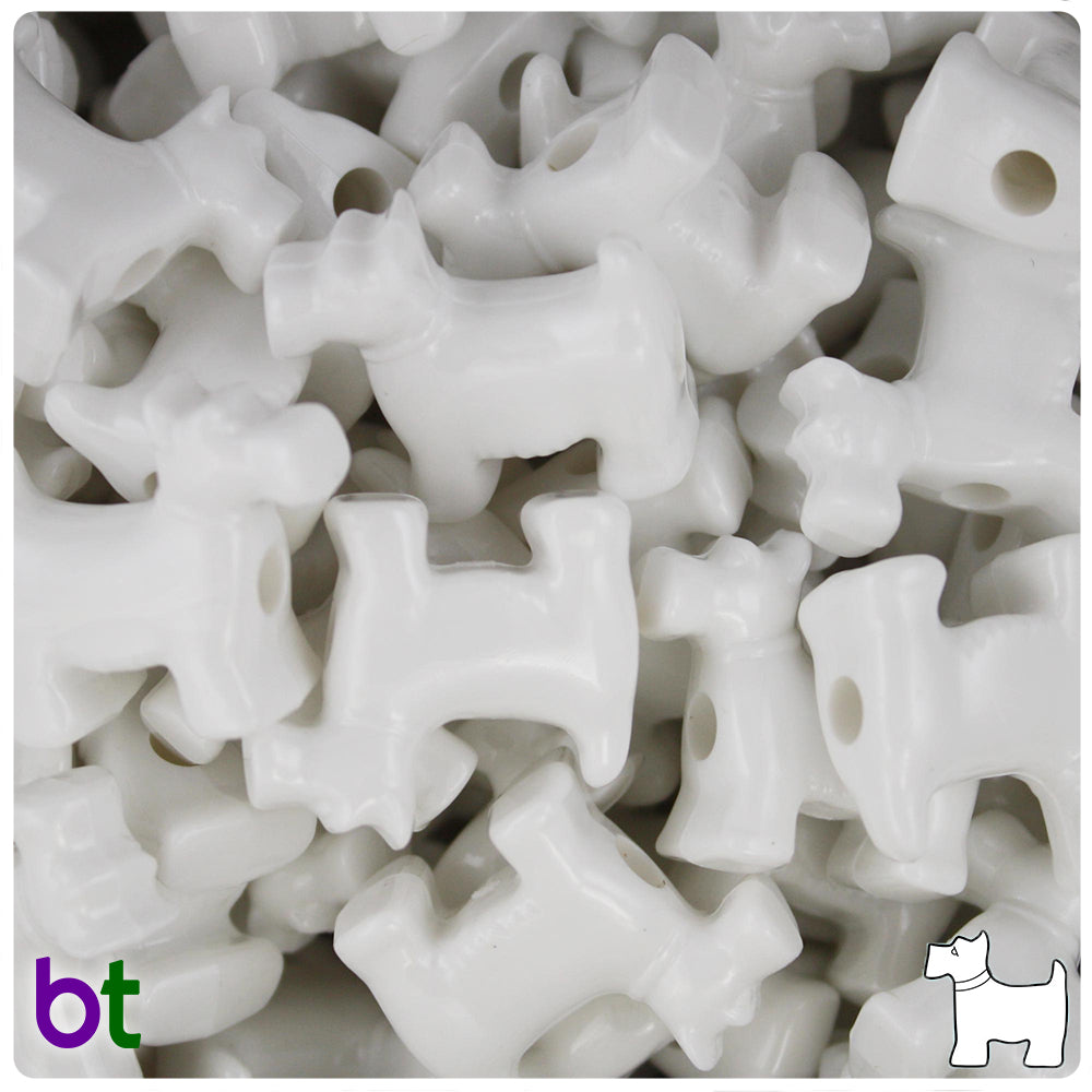 White Opaque 24mm Scotty Dog Pony Beads (8pcs)