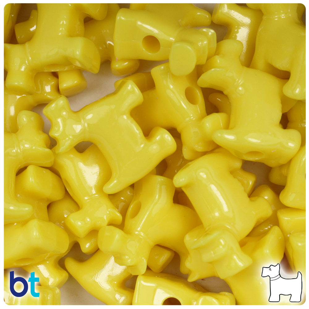 Yellow Opaque 24mm Scotty Dog Pony Beads (24pcs)