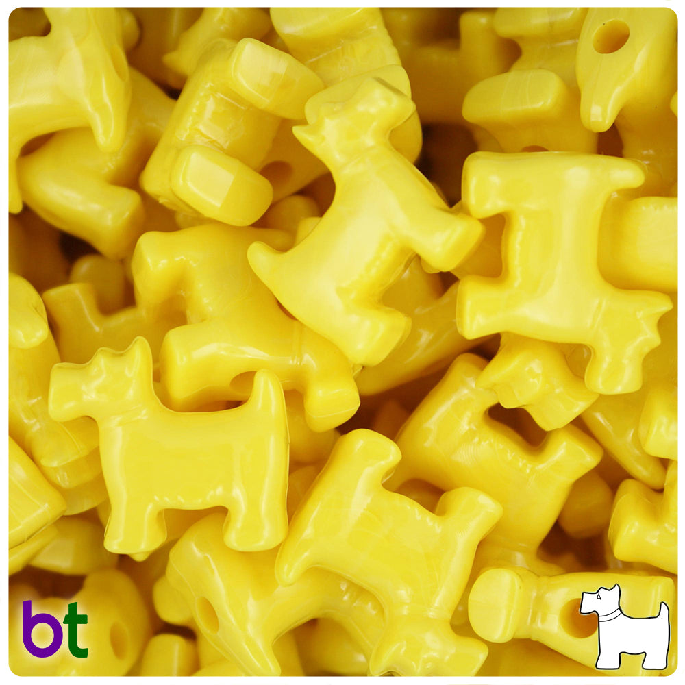 Yellow Opaque 24mm Scotty Dog Pony Beads (8pcs)