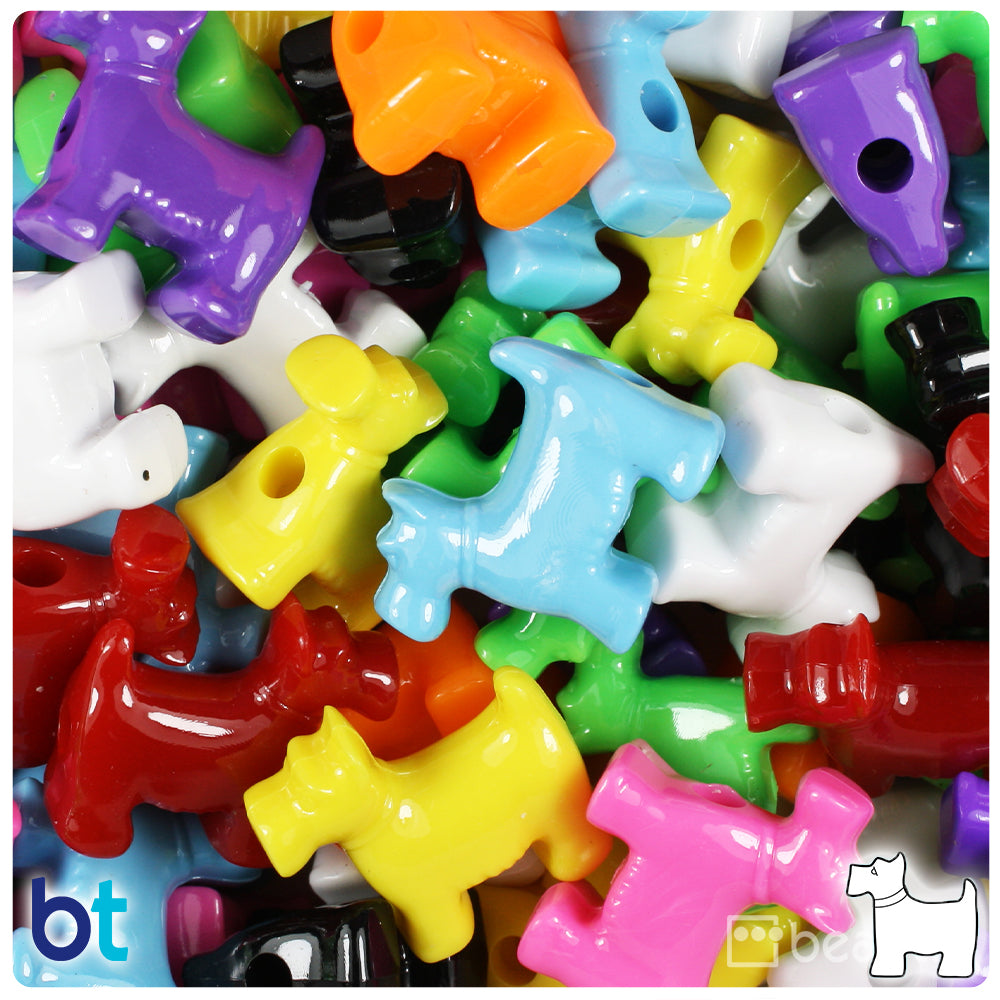 Opaque Mix 24mm Scotty Dog Pony Beads (24pcs)