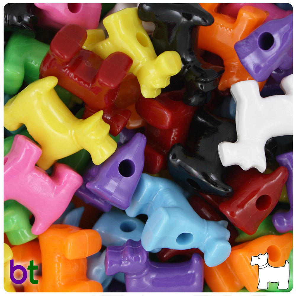 Opaque Mix 24mm Scotty Dog Pony Beads (8pcs)