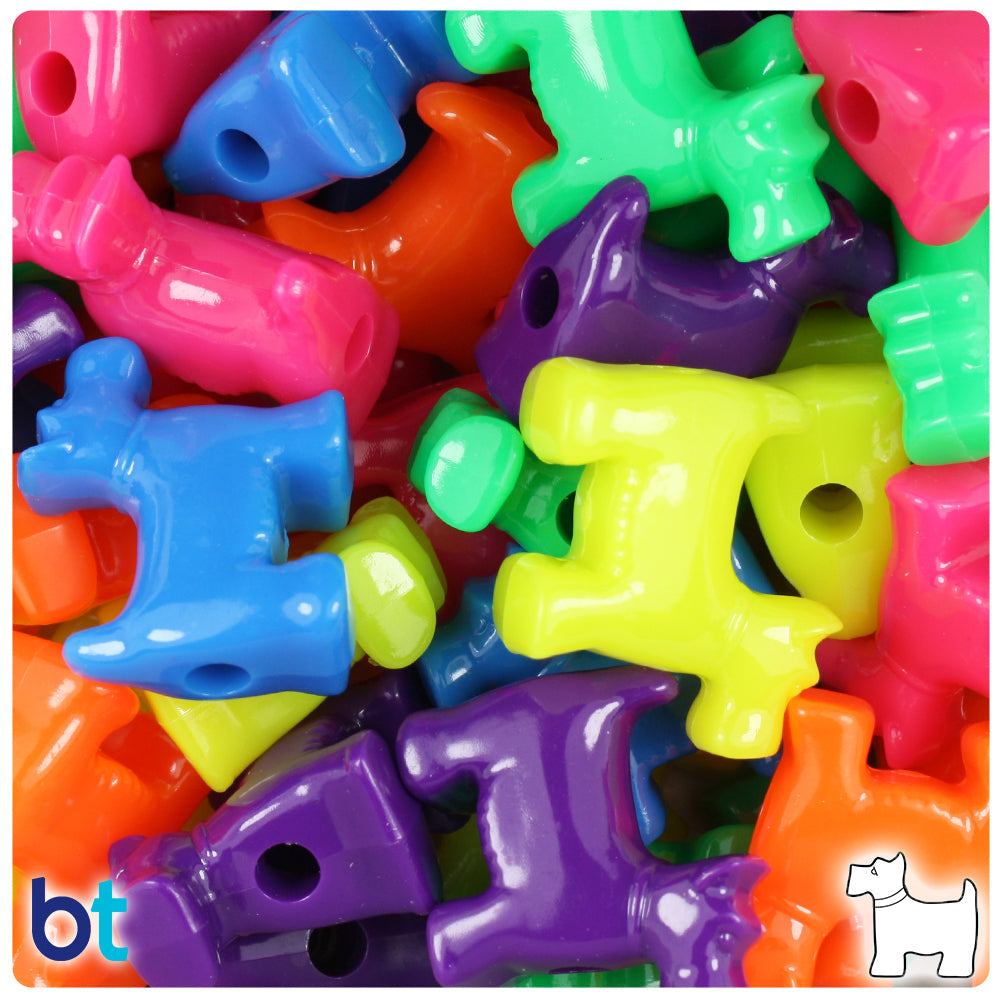 Neon Bright Mix 24mm Scotty Dog Pony Beads (8pcs)