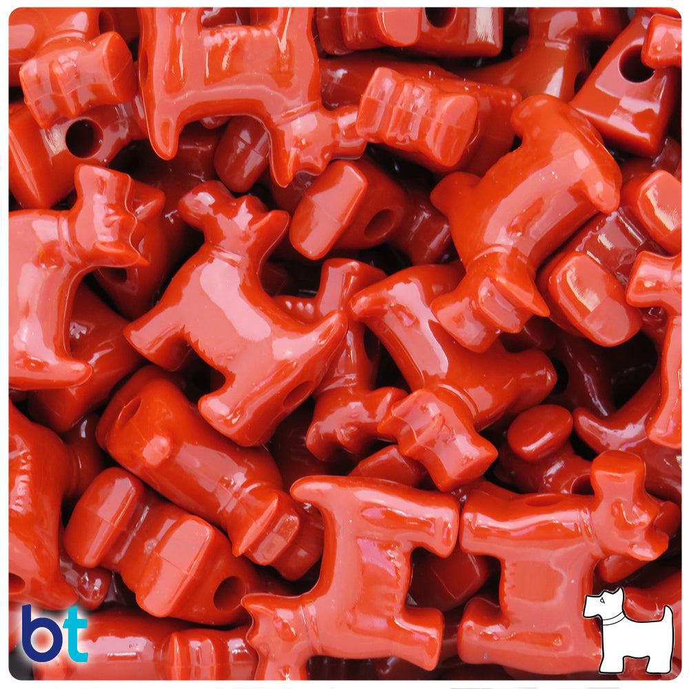 Rust Opaque 24mm Scotty Dog Pony Beads (8pcs)