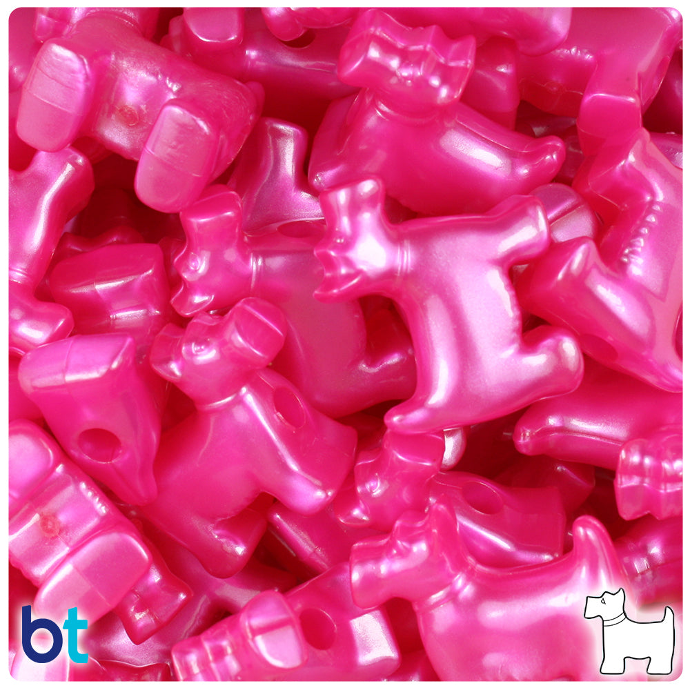Hot Pink Pearl 24mm Scotty Dog Pony Beads (24pcs)