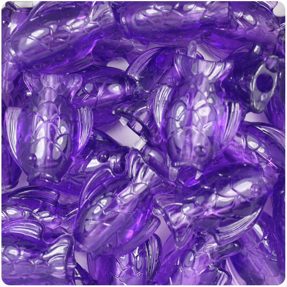 Amethyst Transparent 24mm Fish Pony Beads (8pcs)