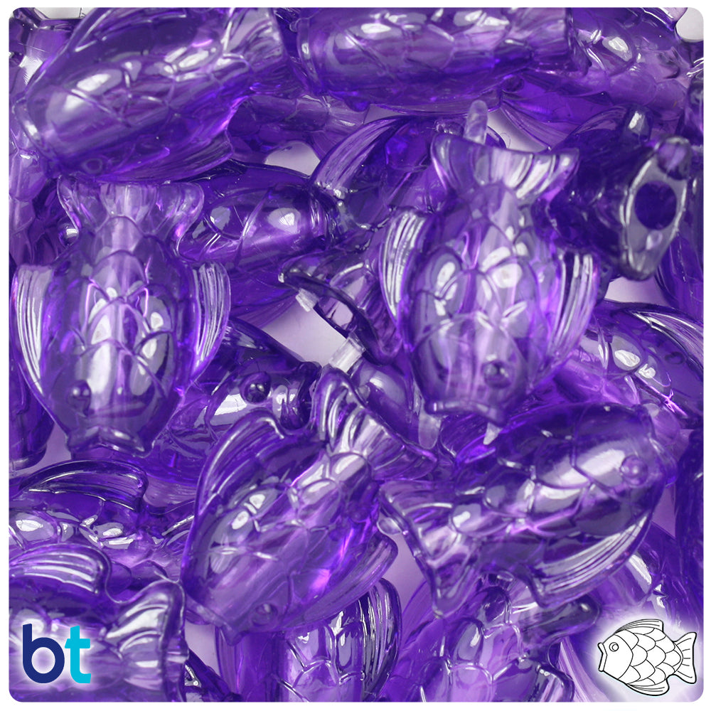 Amethyst Transparent 24mm Fish Pony Beads (24pcs)