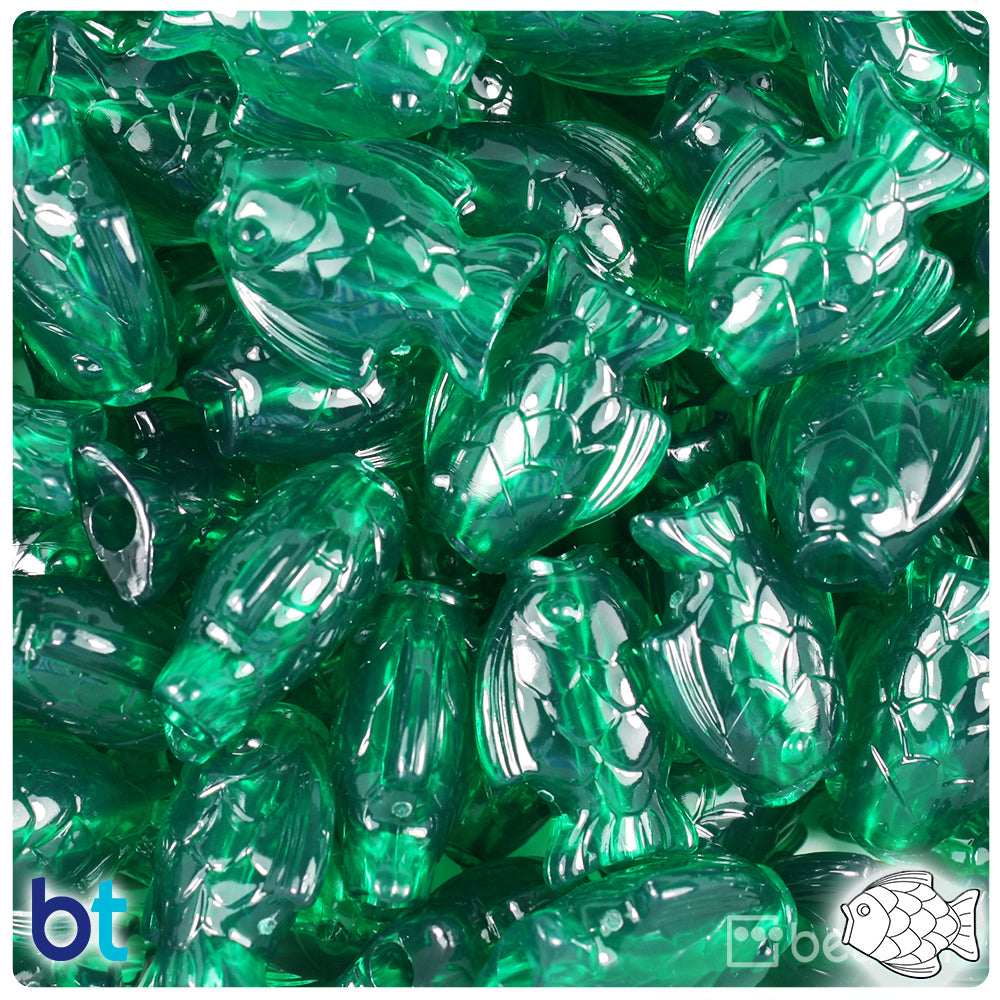 Emerald Transparent 24mm Fish Pony Beads (24pcs)