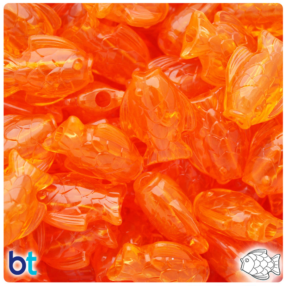 Orange Transparent 24mm Fish Pony Beads (24pcs)
