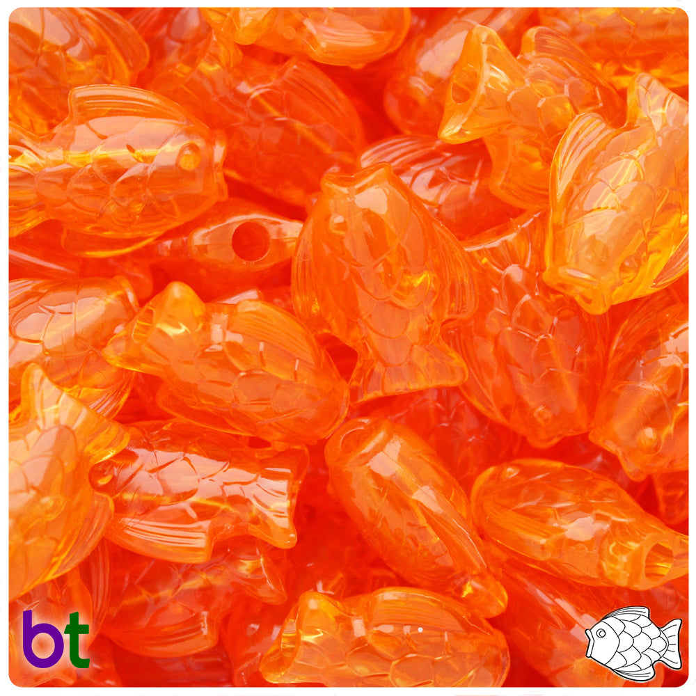 Orange Transparent 24mm Fish Pony Beads (8pcs)