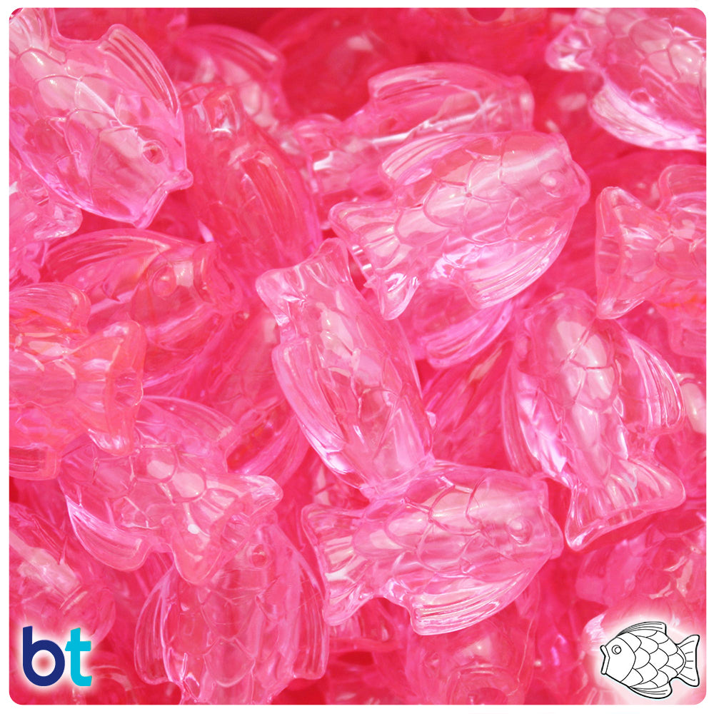 Pink Transparent 24mm Fish Pony Beads (24pcs)