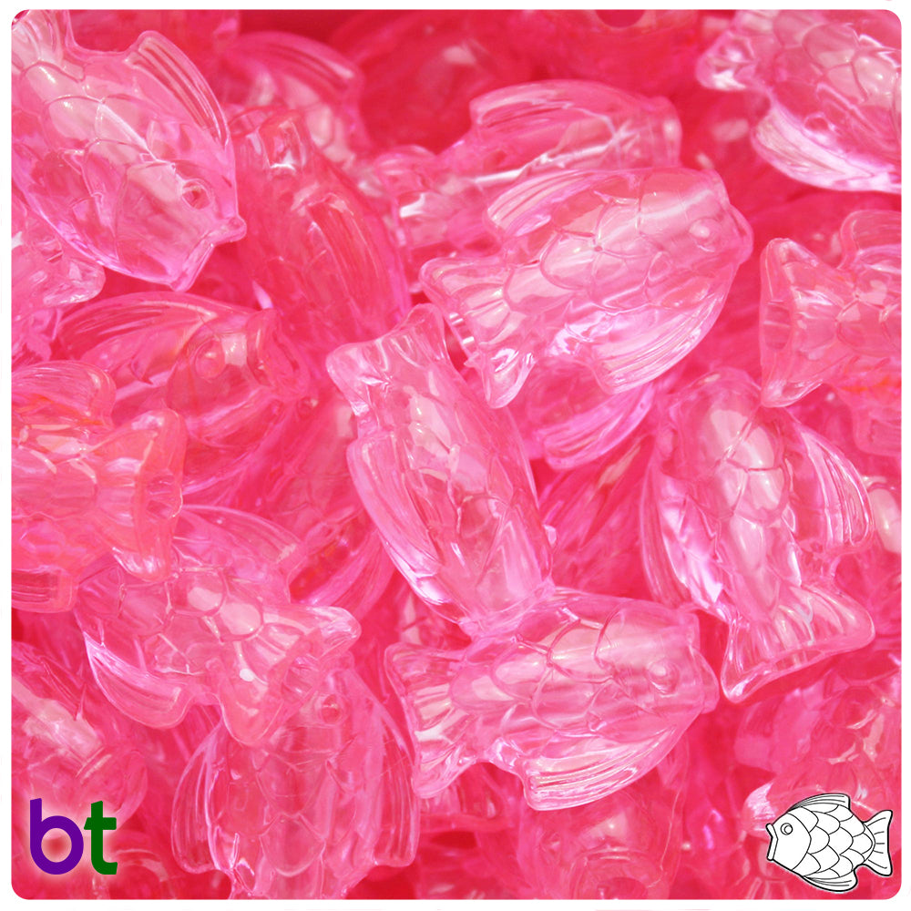 Pink Transparent 24mm Fish Pony Beads (8pcs)