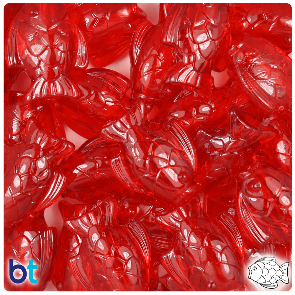Ruby Transparent 24mm Fish Pony Beads (24pcs)