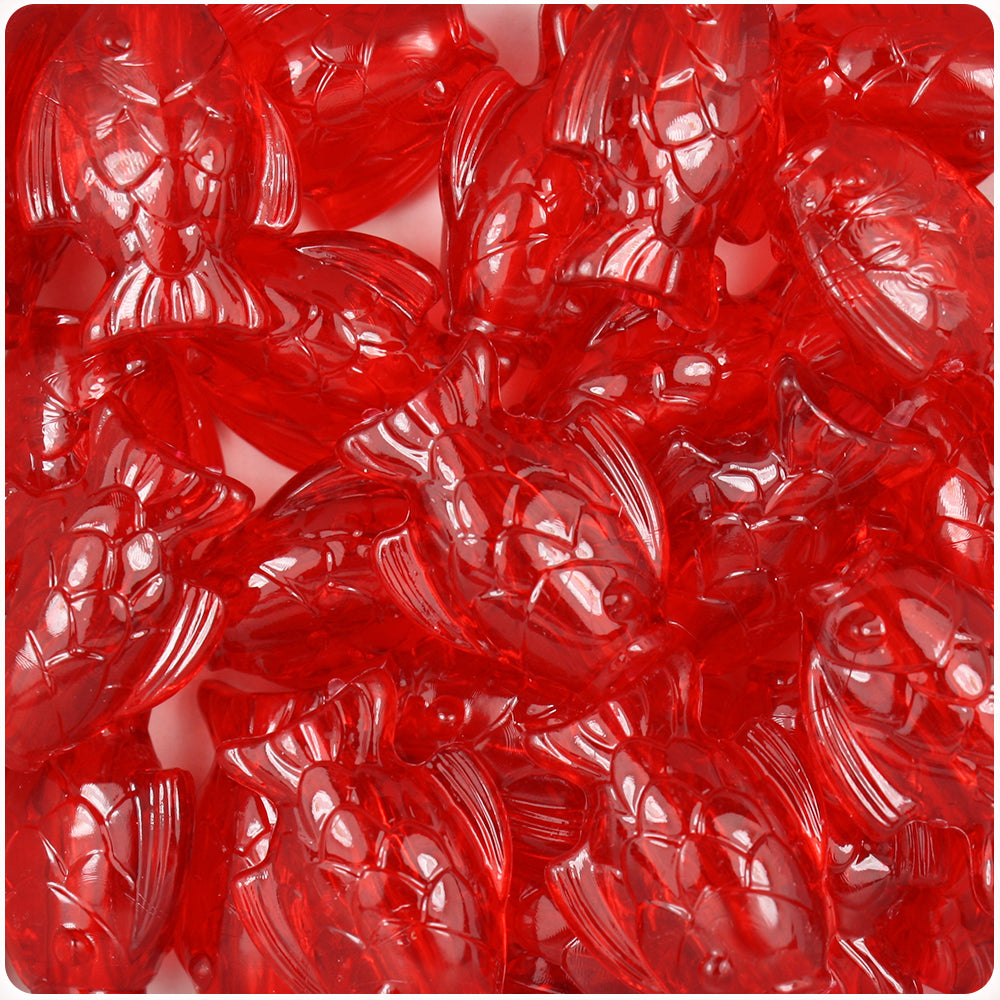 Ruby Transparent 24mm Fish Pony Beads (8pcs)