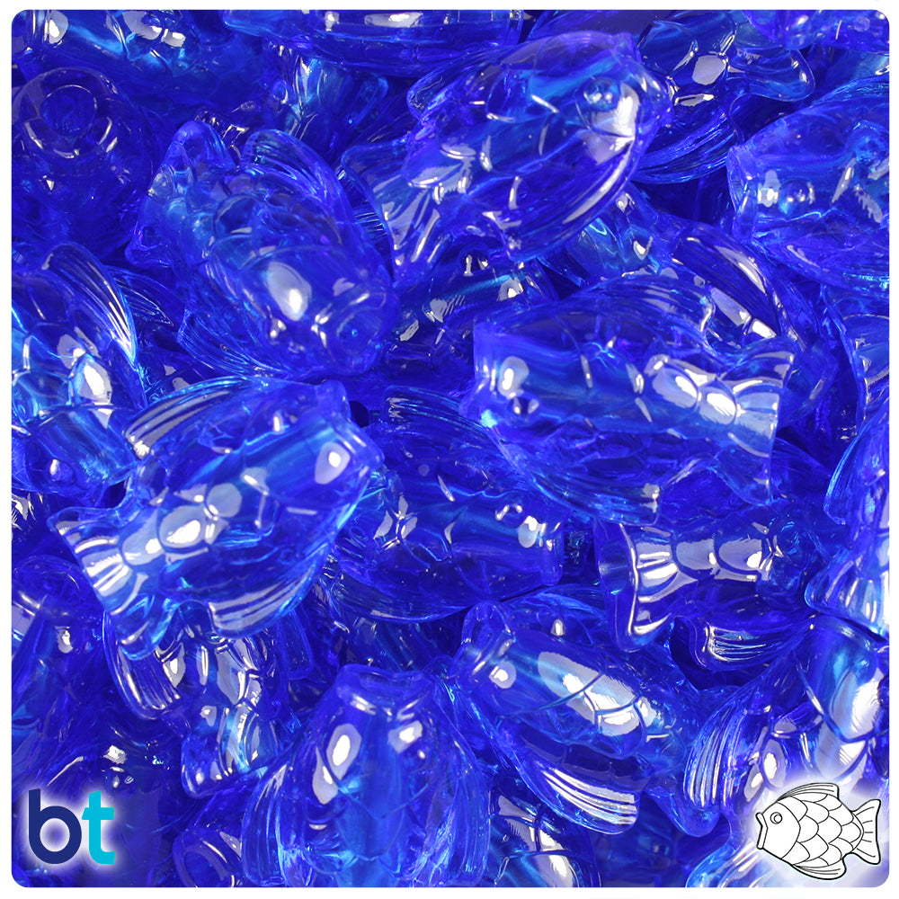 Dark Sapphire Transparent 24mm Fish Pony Beads (24pcs)