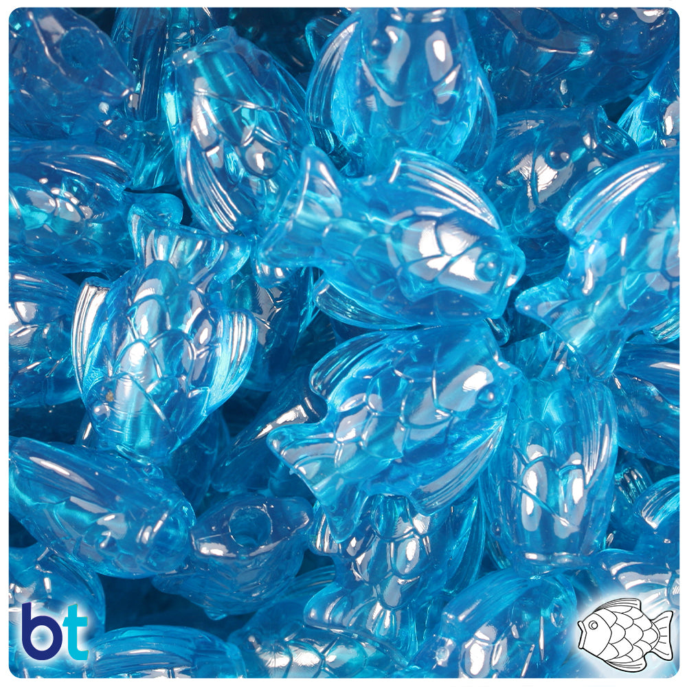 Turquoise Transparent 24mm Fish Pony Beads (24pcs)