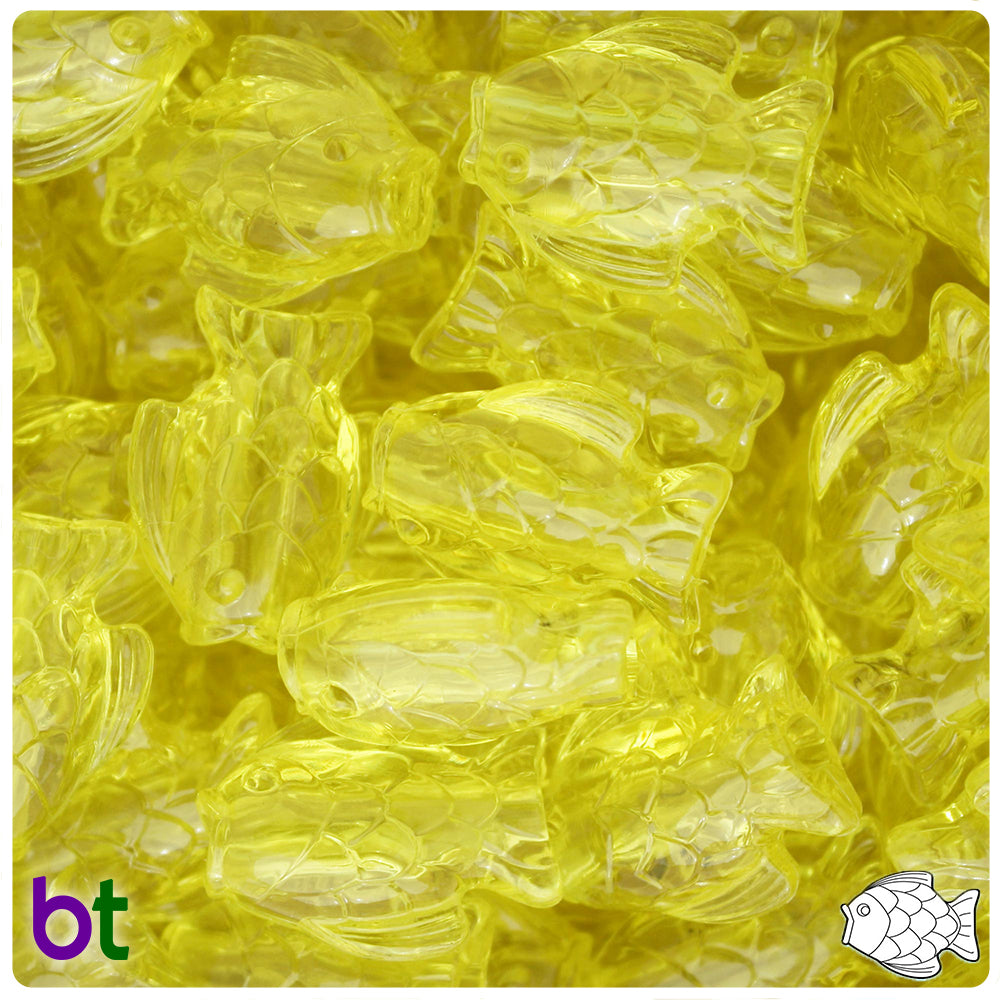 Yellow Transparent 24mm Fish Pony Beads (8pcs)