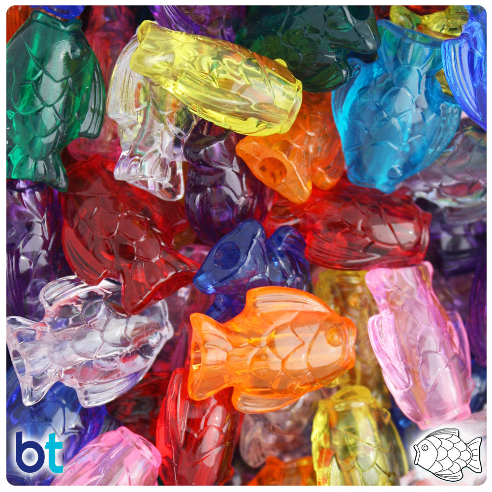 Transparent Mix 24mm Fish Pony Beads (24pcs)