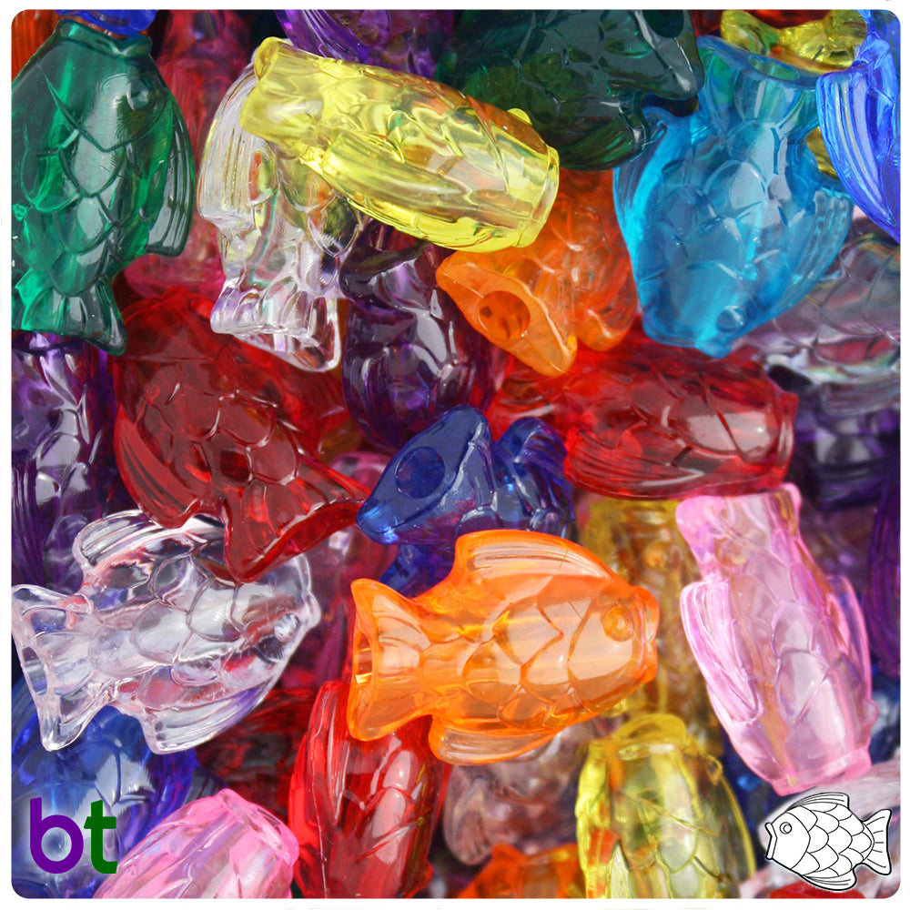 Transparent Mix 24mm Fish Pony Beads (8pcs)