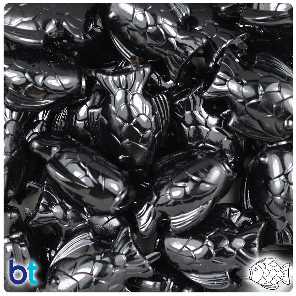 Black Opaque 24mm Fish Pony Beads (24pcs)