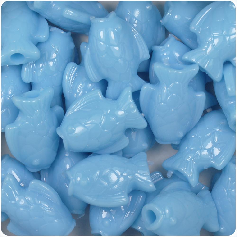 Baby Blue Opaque 24mm Fish Pony Beads (8pcs)