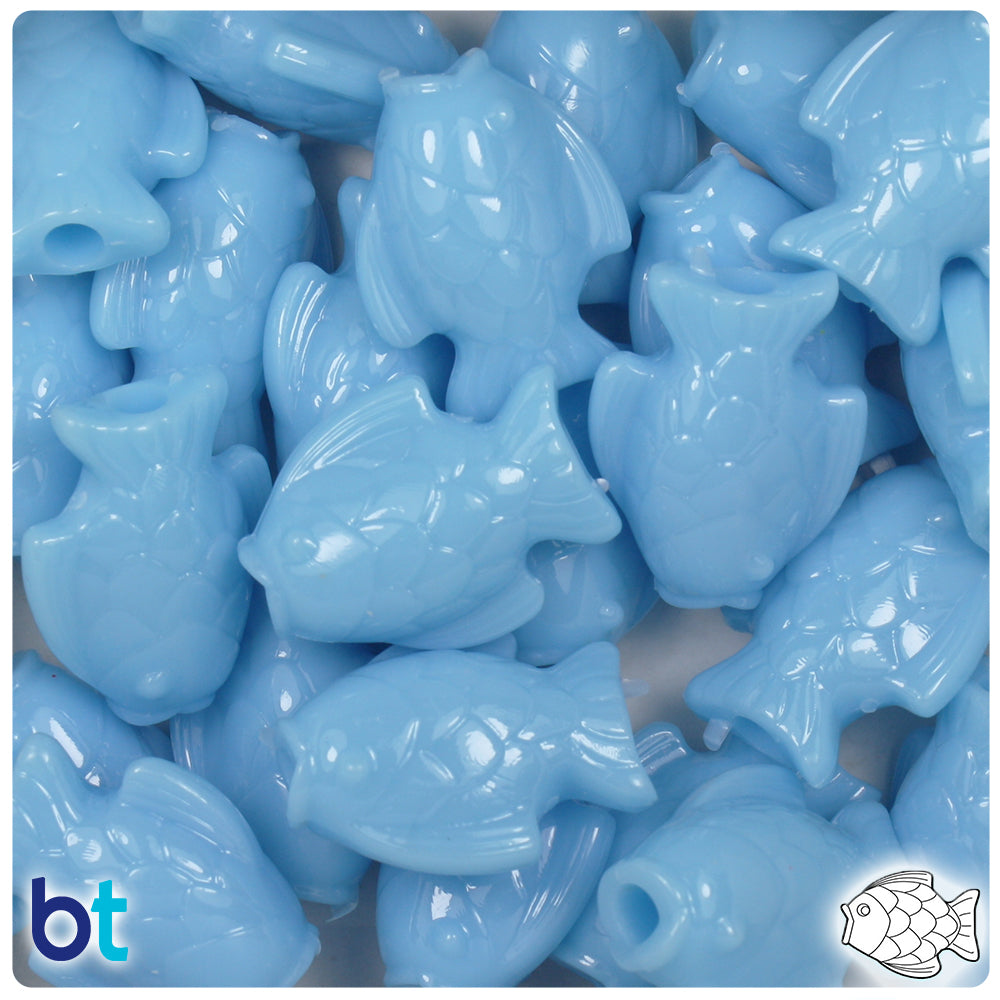 Baby Blue Opaque 24mm Fish Pony Beads (24pcs)