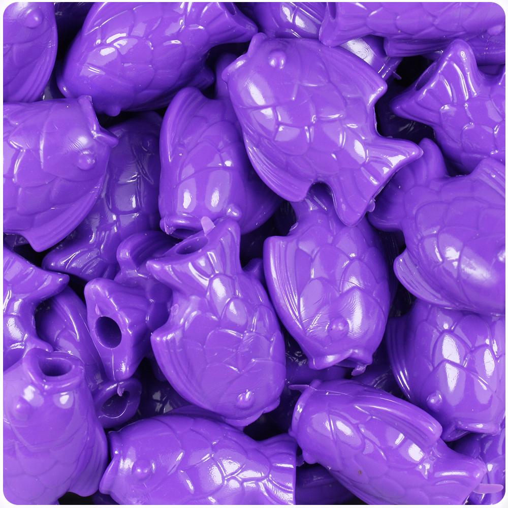 Dark Lilac Opaque 24mm Fish Pony Beads (8pcs)