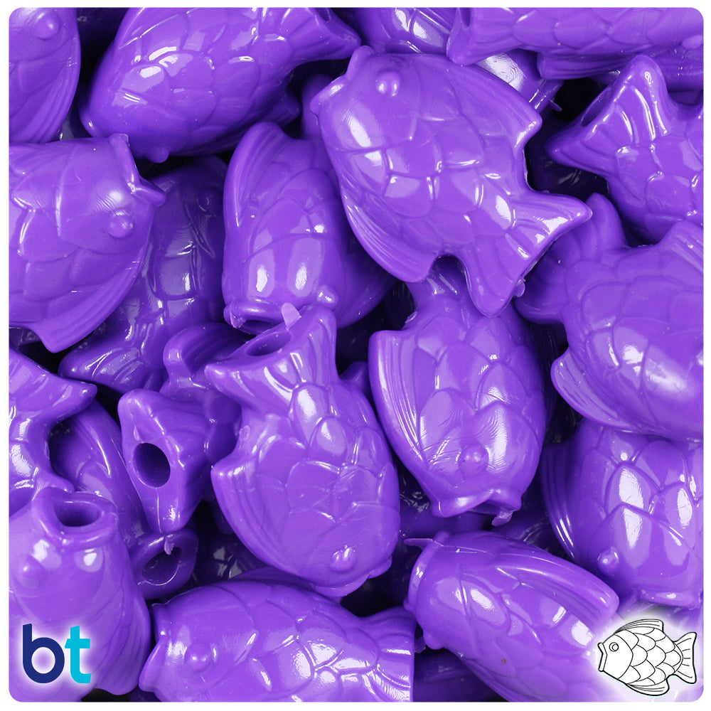 Dark Lilac Opaque 24mm Fish Pony Beads (24pcs)