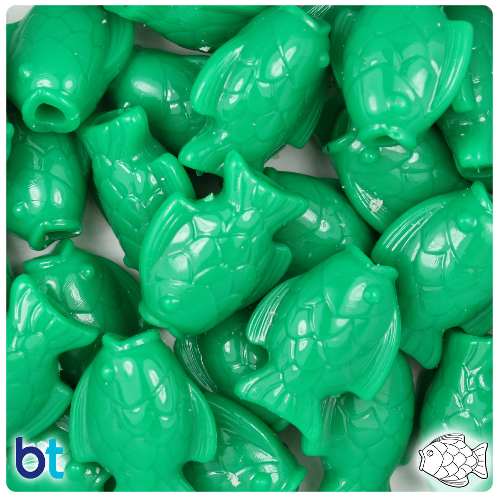 Green Opaque 24mm Fish Pony Beads (24pcs)