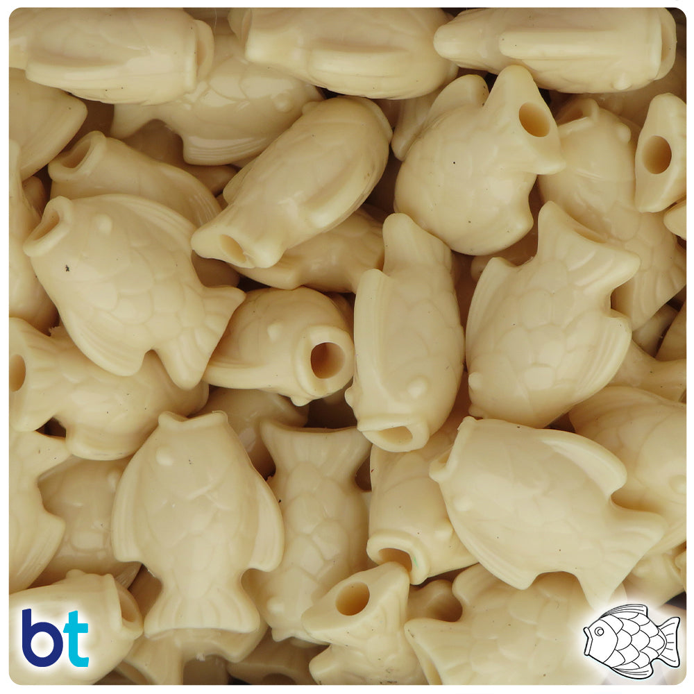 Ivory Opaque 24mm Fish Pony Beads (24pcs)