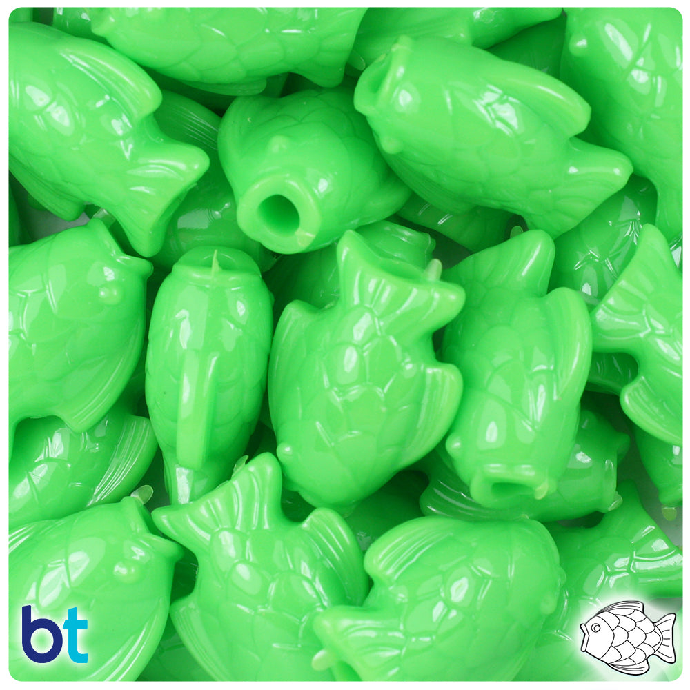 Lime Opaque 24mm Fish Pony Beads (24pcs)