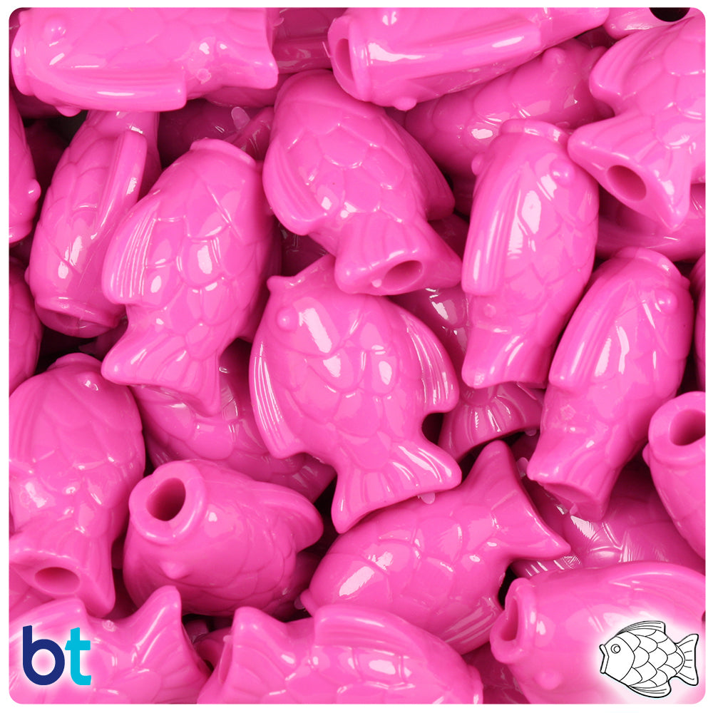 Dark Pink Opaque 24mm Fish Pony Beads (24pcs)