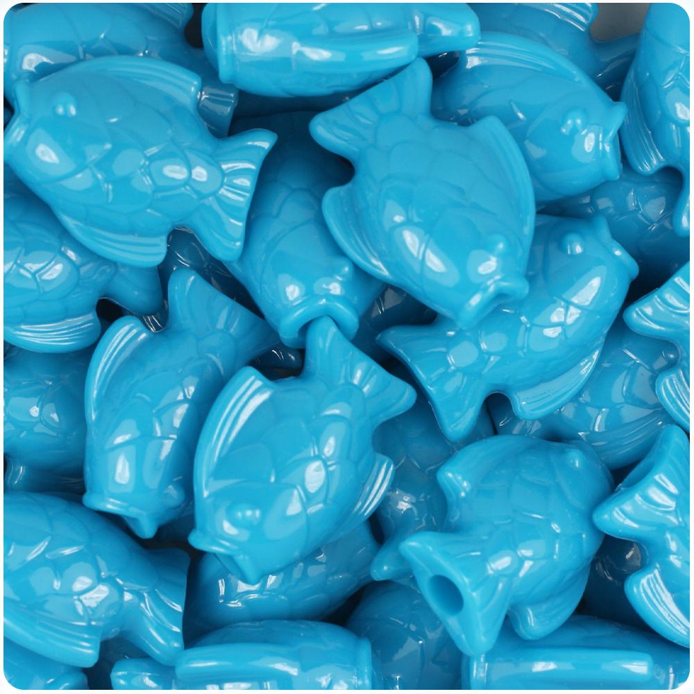 Dark Turquoise Opaque 24mm Fish Pony Beads (8pcs)