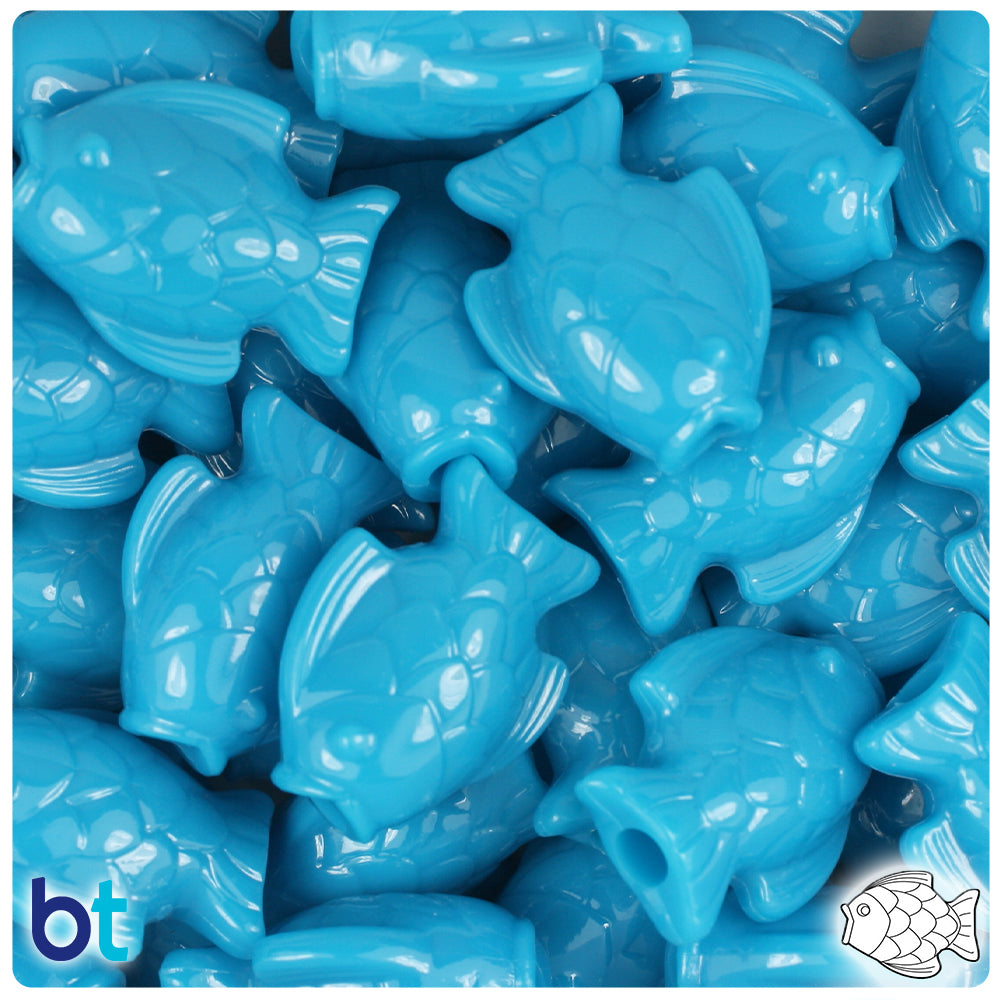 Dark Turquoise Opaque 24mm Fish Pony Beads (24pcs)