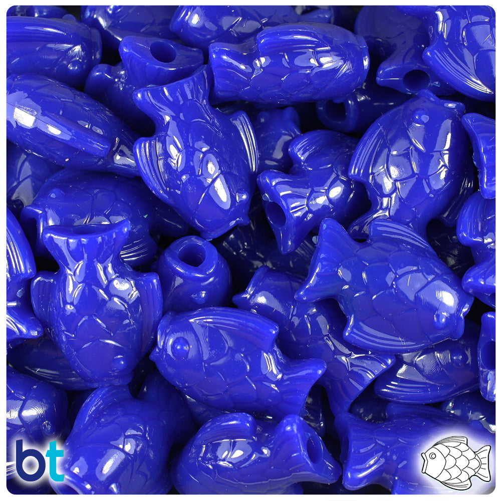 Royal Blue Opaque 24mm Fish Pony Beads (24pcs)