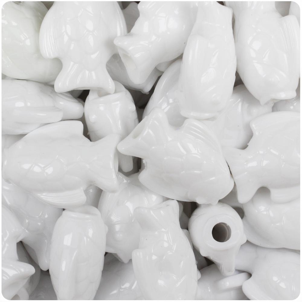White Opaque 24mm Fish Pony Beads (8pcs)