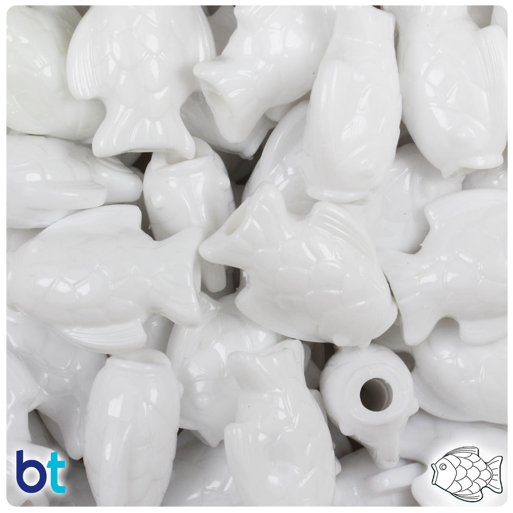 White Opaque 24mm Fish Pony Beads (24pcs)