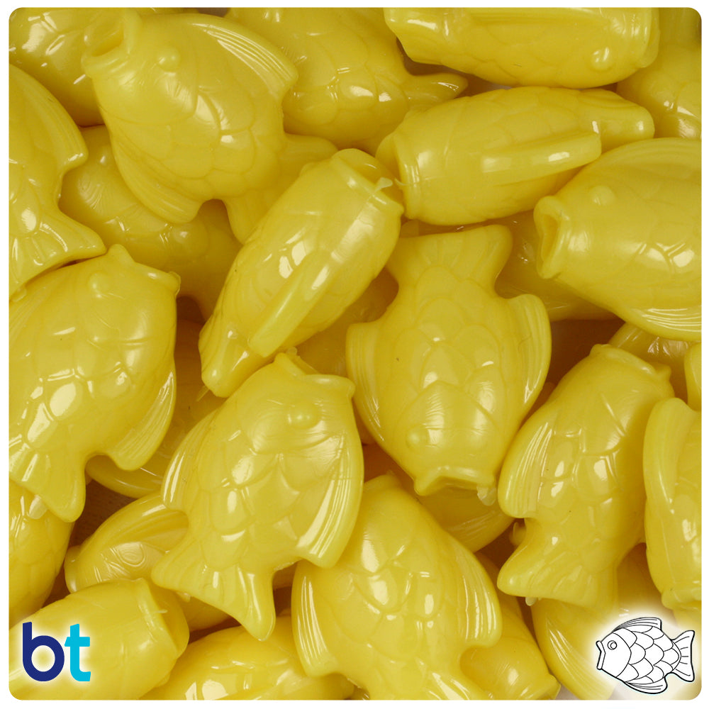 Yellow Opaque 24mm Fish Pony Beads (24pcs)