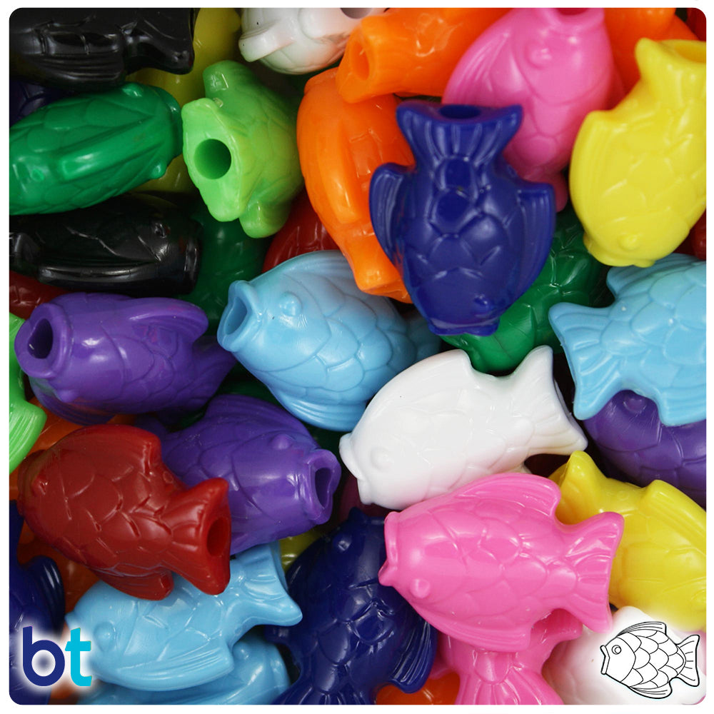 Opaque Mix 24mm Fish Pony Beads (24pcs)