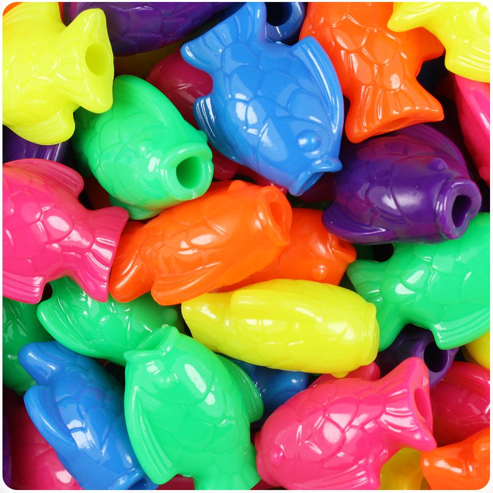 Neon Bright Mix 24mm Fish Pony Beads (8pcs)