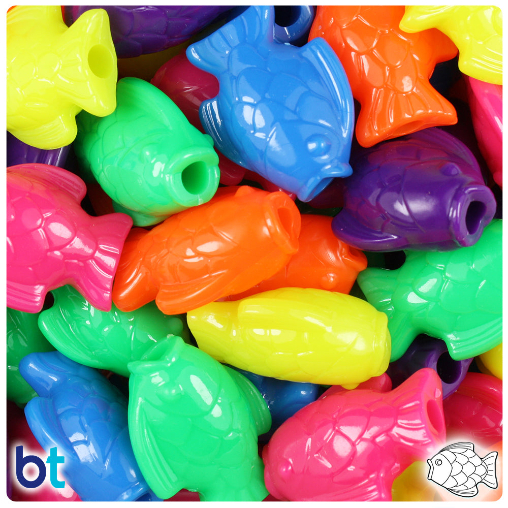 Neon Bright Mix 24mm Fish Pony Beads (24pcs)
